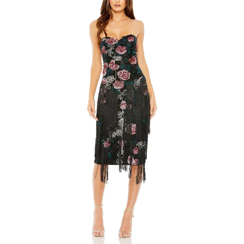 Womens Embellished Fringe Cocktail And Party Dress Tunics Sophisticated sleek