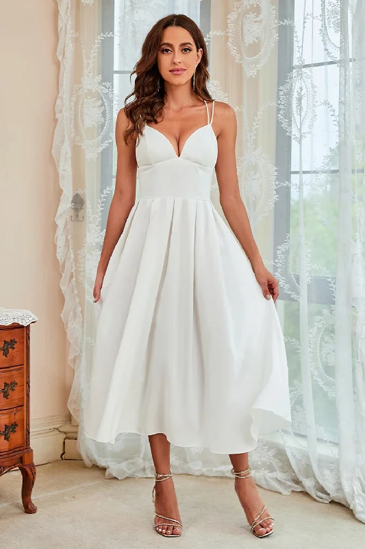 A Line Spaghetti Straps White Long Party Dress Tunics Canvas sturdy