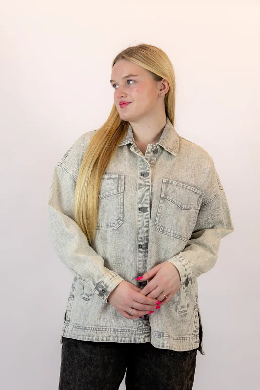 Rayne Denim Jacket | Washed Grey Satin Jacket Silk Jacket Chiffon Jacket