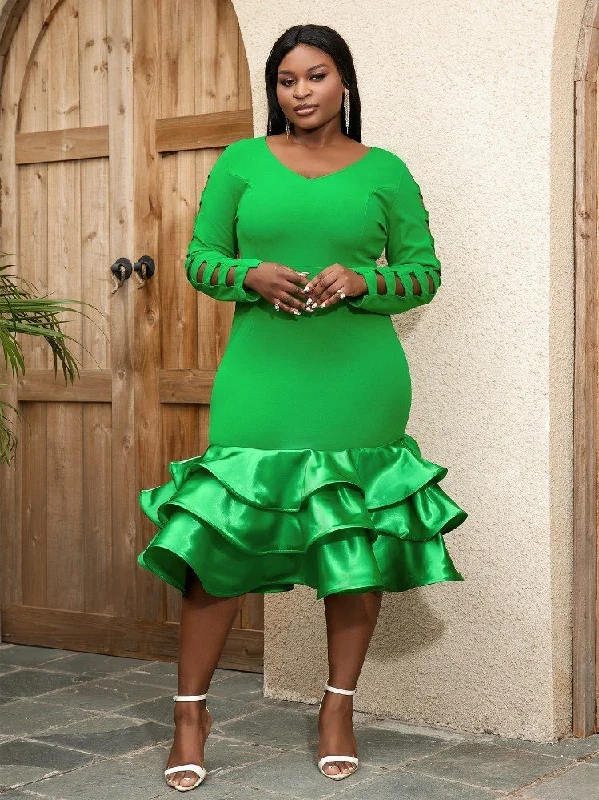 AOMEIDRESS Mermaid Bodycon Green Party Dress Women Long Sleeve Peplum Ruffle Cocktail AOMEIDRESS Mermaid Bodycon Green Party Dress Women Long Sleeve Peplum Ruffle Cocktail