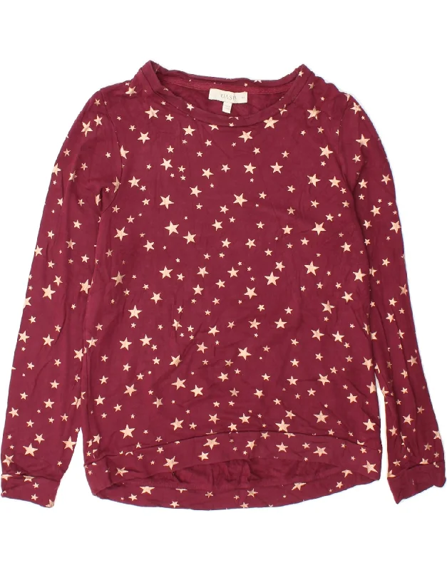 OASIS Womens Oversized Abstract Pattern Sweatshirt Jumper UK 6 XS Maroon Hoodie with Bell Sleeves Flared Feminine OASIS Womens Oversized Abstract Pattern Sweatshirt Jumper UK 6 XS Maroon Hoodie with Bell Sleeves Flared Feminine