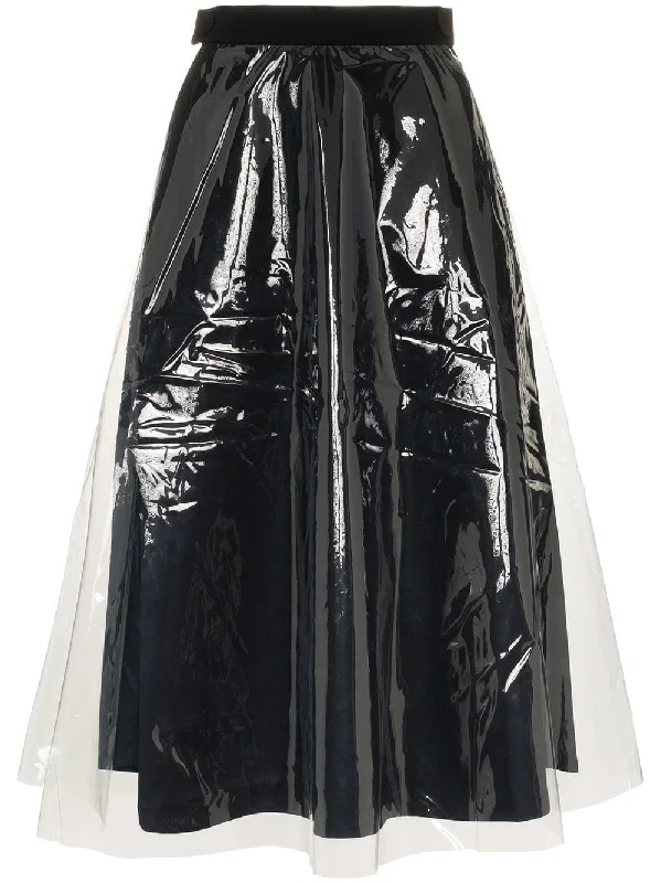 Vinyl-overlay high-waisted cotton-blend skirt lace skirt intricate