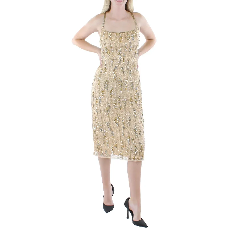 Womens Sequin Embellished Cocktail and Party Dress Tunics Satin smooth