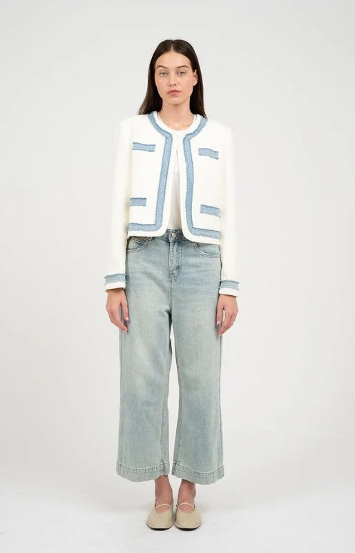 Denim Trim Tweed Jacket Mesh Jacket Canvas Jacket Denim Jacket