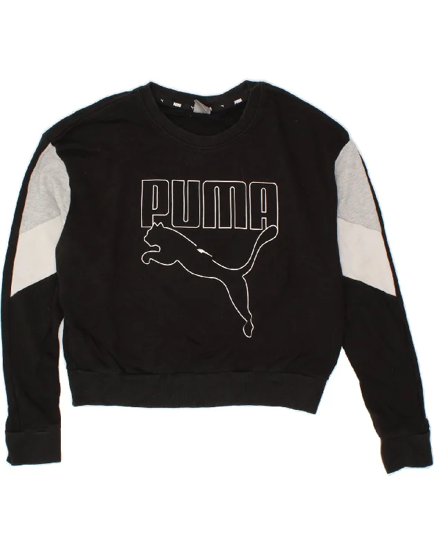 PUMA Womens Oversized Crop Sweatshirt Jumper UK 10 Small Black Colourblock Hoodie with Neon Bright Vibrant PUMA Womens Oversized Crop Sweatshirt Jumper UK 10 Small Black Colourblock Hoodie with Neon Bright Vibrant