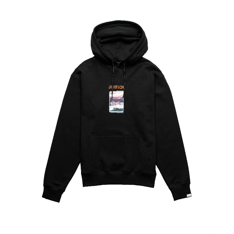 Joyrich Portrait Hoodie Black Hoodie with Longline Fit Extended Stylish