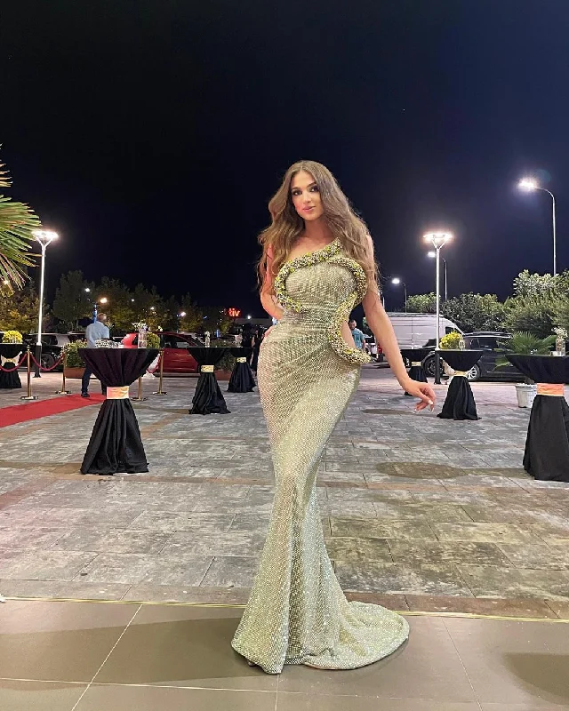 Cut-Out Long Green Rhinestones Dress Tunics Trendy modern