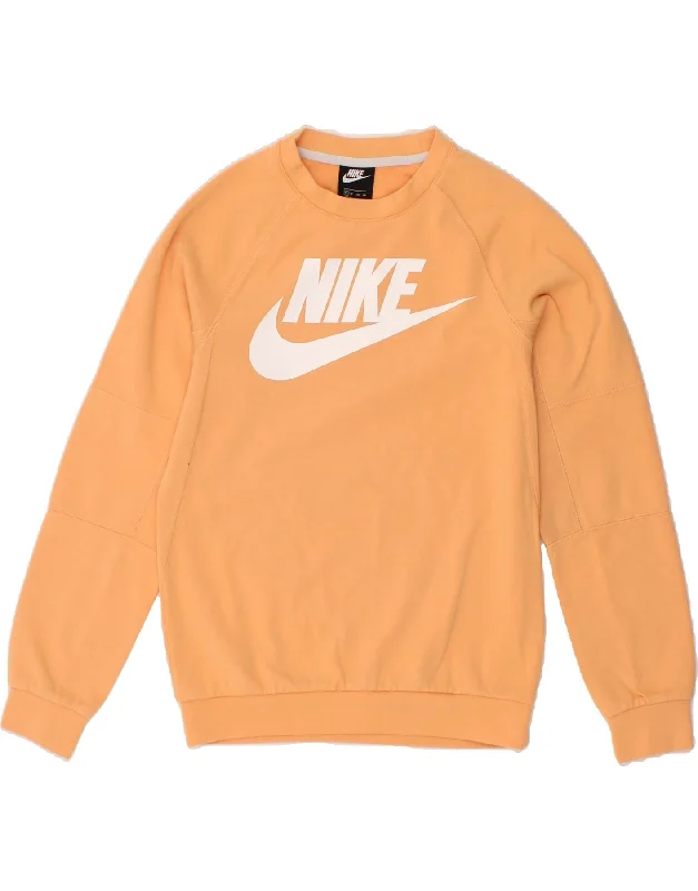 NIKE Womens Graphic Sweatshirt Jumper UK 6 XS Orange Cotton Hoodie with Hem Fringe Bohemian Relaxed NIKE Womens Graphic Sweatshirt Jumper UK 6 XS Orange Cotton Hoodie with Hem Fringe Bohemian Relaxed