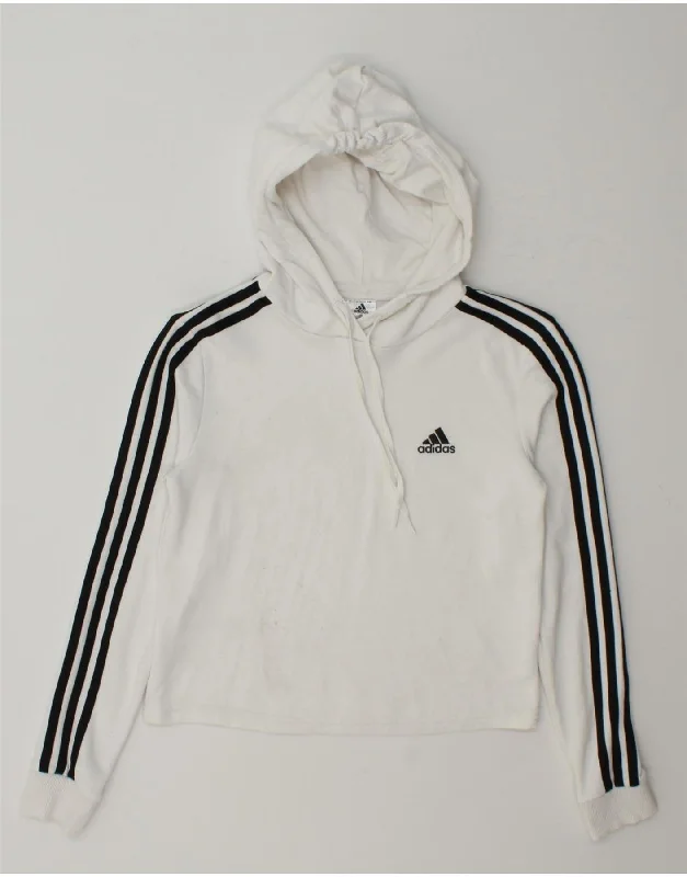 ADIDAS Womens Crop Hoodie Jumper UK 4/6 XS White Cotton Hoodie with Earth Tones Natural Calm ADIDAS Womens Crop Hoodie Jumper UK 4/6 XS White Cotton Hoodie with Earth Tones Natural Calm