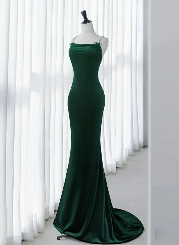 Green Velvet Mermaid Straps Long Formal Dress, Green Evening Dress Party Dress Glittery Long Formal Green Velvet Mermaid Straps Long Formal Dress, Green Evening Dress Party Dress Glittery Long Formal