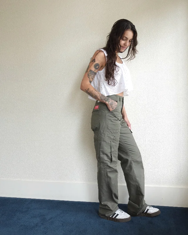 Red Label Six Pocket Bellows Pants, Loden Ripstop Trendy Tapered Pants