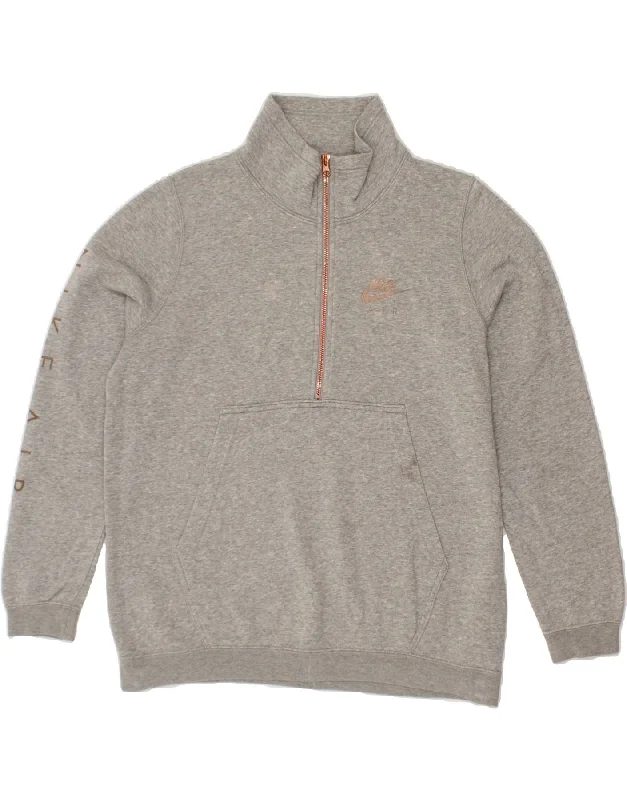 NIKE Womens Graphic Zip Neck Sweatshirt Jumper UK 14 Medium Grey Cotton Hoodie Jacket Zipper Layering NIKE Womens Graphic Zip Neck Sweatshirt Jumper UK 14 Medium Grey Cotton Hoodie Jacket Zipper Layering