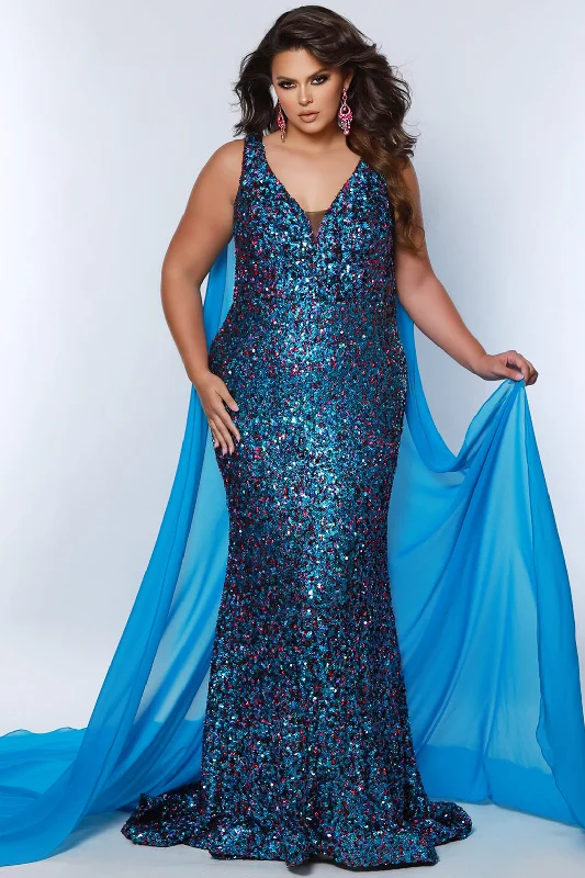 Sydneys Closet JK2407 Long Formal Fitted Sequin Mermaid Plus Size Evening Dress