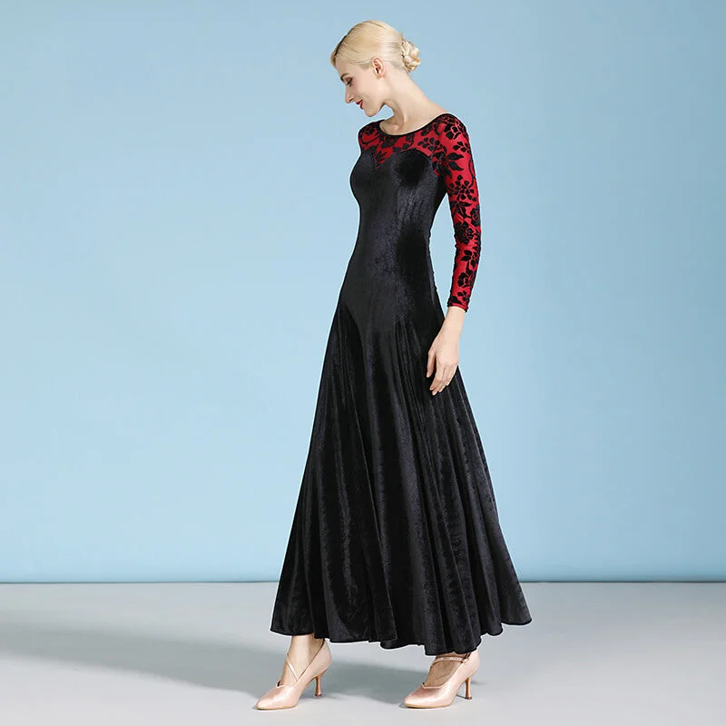 Floral Draped Long Ballroom Dress