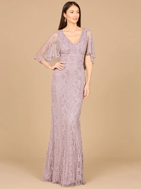 Lara Dresses 29023 Long Beaded Mermaid Cape Sleeve Evening Dress