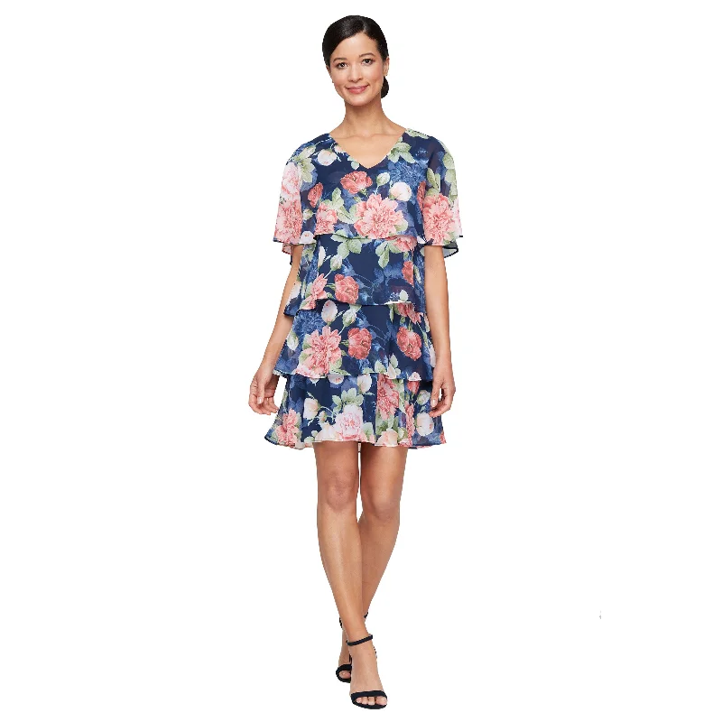 SL Fashions 9172105 Short Tiered Floral Cocktail Mother of the Bride Dress