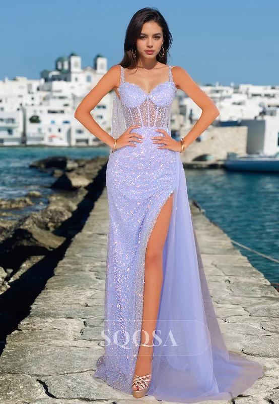 Fully Sequined Sweetheart Sleeveless Party Gowns Spaghetti Straps Pleated Tulle Mermaid Prom Dress Fully Sequined Sweetheart Sleeveless Party Gowns Spaghetti Straps Pleated Tulle Mermaid Prom Dress