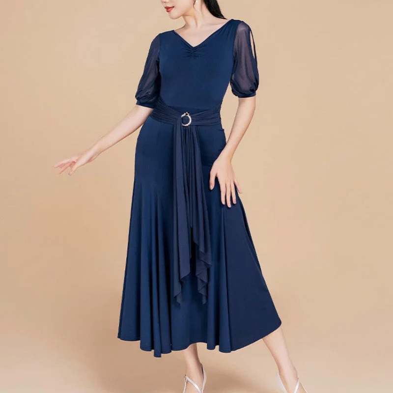 Hollow Puff Sleeves Ballroom Dance Dress