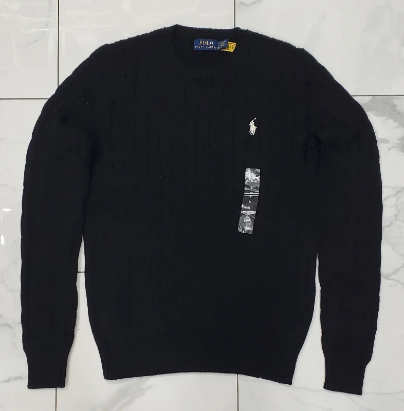 Nwt Polo Ralph Lauren Women's Black Cable Knit Small Pony Cotton Sweater Handmade Hand-knitted Hand-woven Nwt Polo Ralph Lauren Women's Black Cable Knit Small Pony Cotton Sweater Handmade Hand-knitted Hand-woven