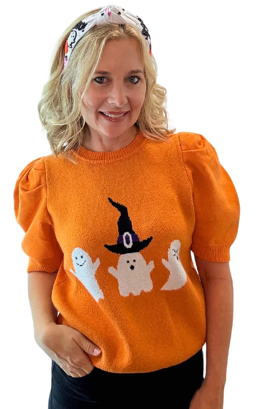 Ghosts Short Sleeve Sweater Chenille Blend Fleece Blend Nylon Blend