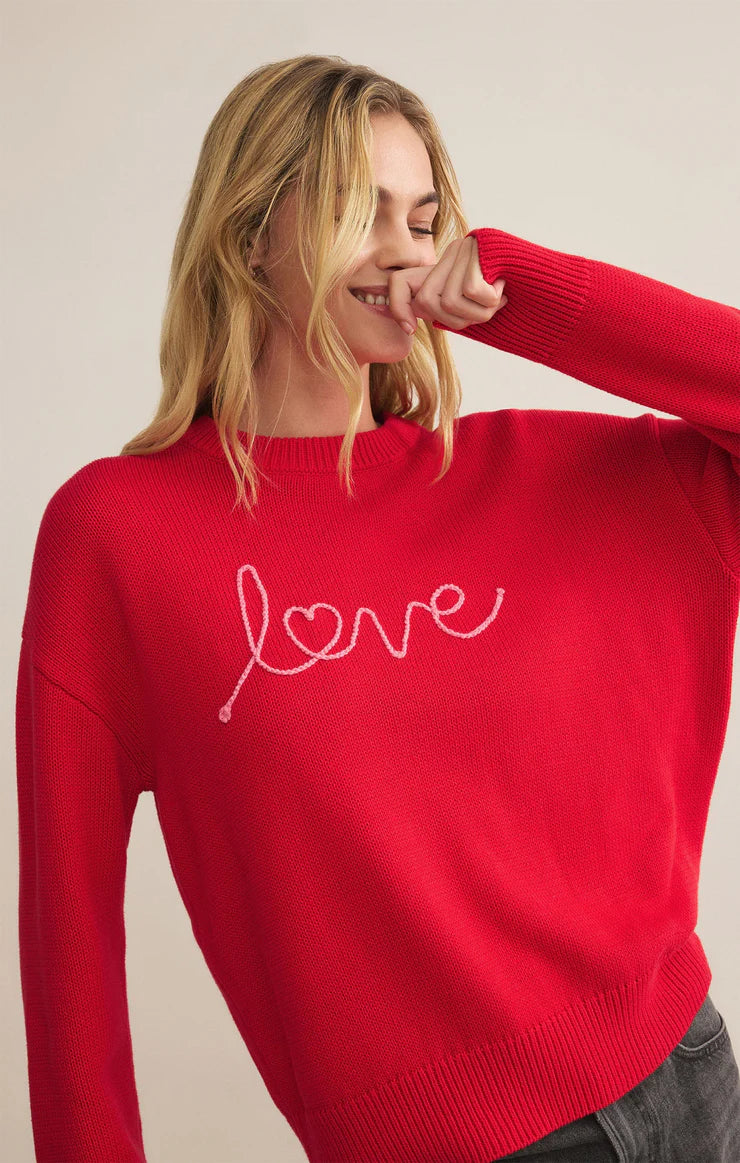 Love Notes Boyfriend Sweater - Cherry Mesh Sweater Canvas Denim