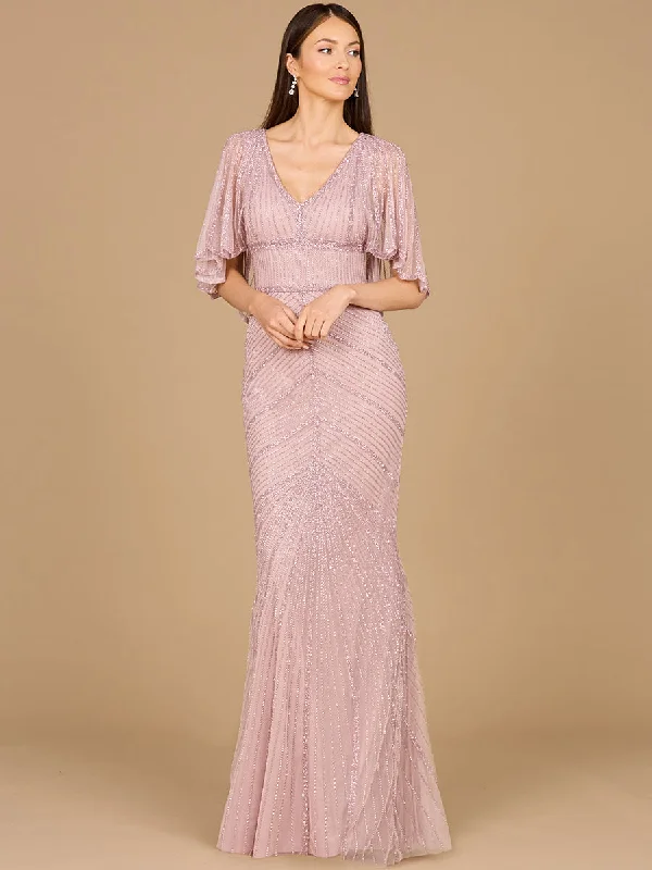Lara Dresses 29022 Long Formal Cape Sleeve Mermaid Evening Dress