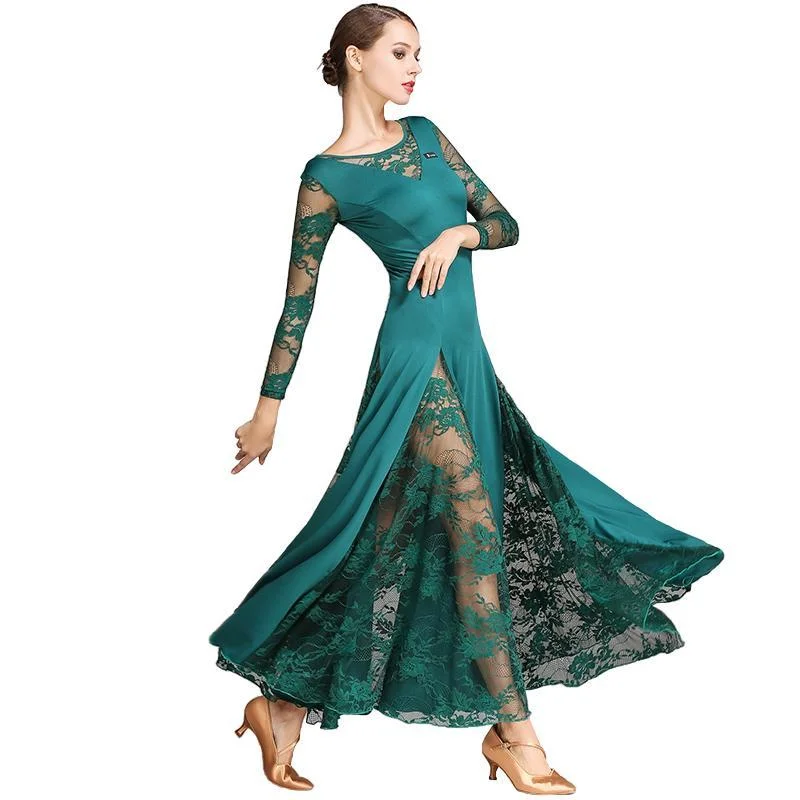 A-Line Maxi Ballroom Dress with Lace