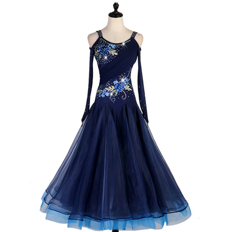 A-Line Spaghetti Strap Long Sleeve Ballroom Dress