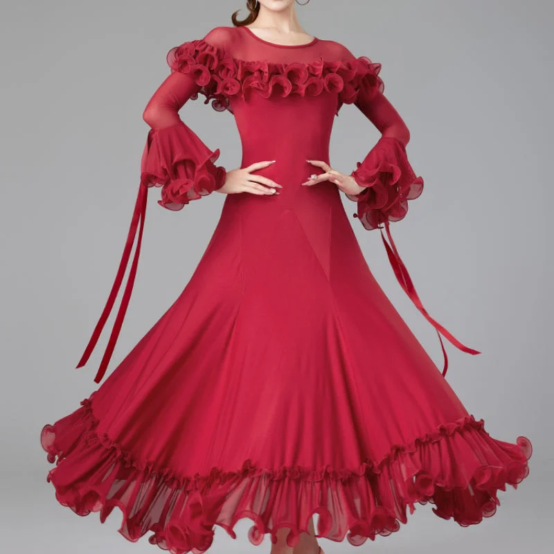 Mesh Long Sleeve Ballroom Dance Dress