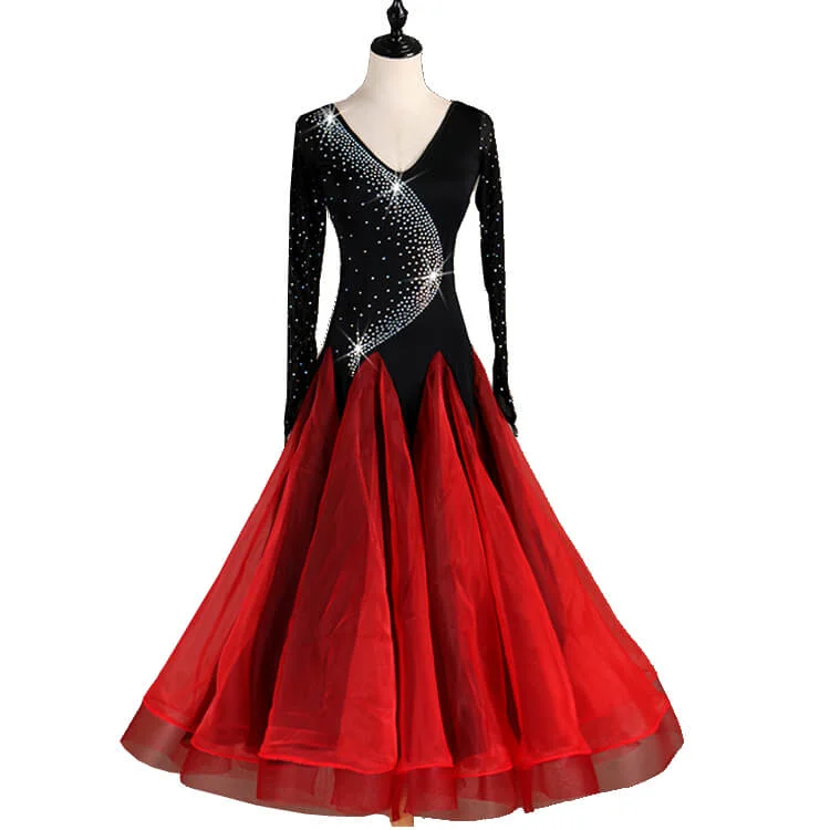 Swing Long Sleeve Ballroom Dress with Beading