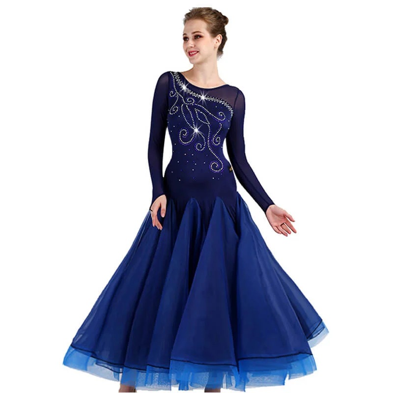 A-Line Long Sleeve Jewelled Ballroom Dress