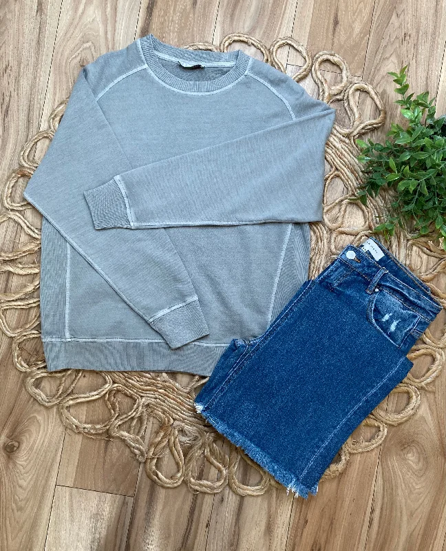 Acid Wash Oversized Sweater - Light Grey Satin Blend Silk Blend Wool Blend