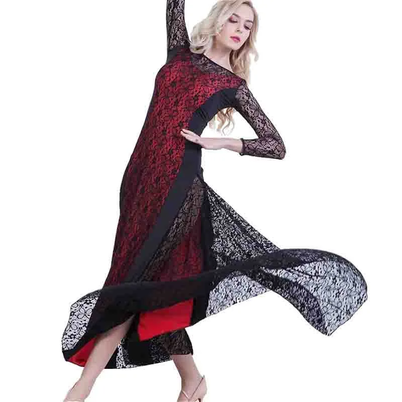 Flared Calf-Length Ballroom Dress with Lace