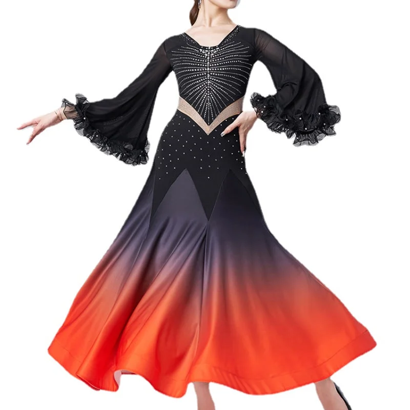 Patchwork Ballroom Dance Dress with Rhinestones