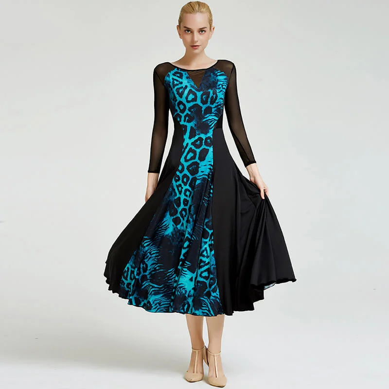 Leopard Draped Ballroom Dress with Mesh