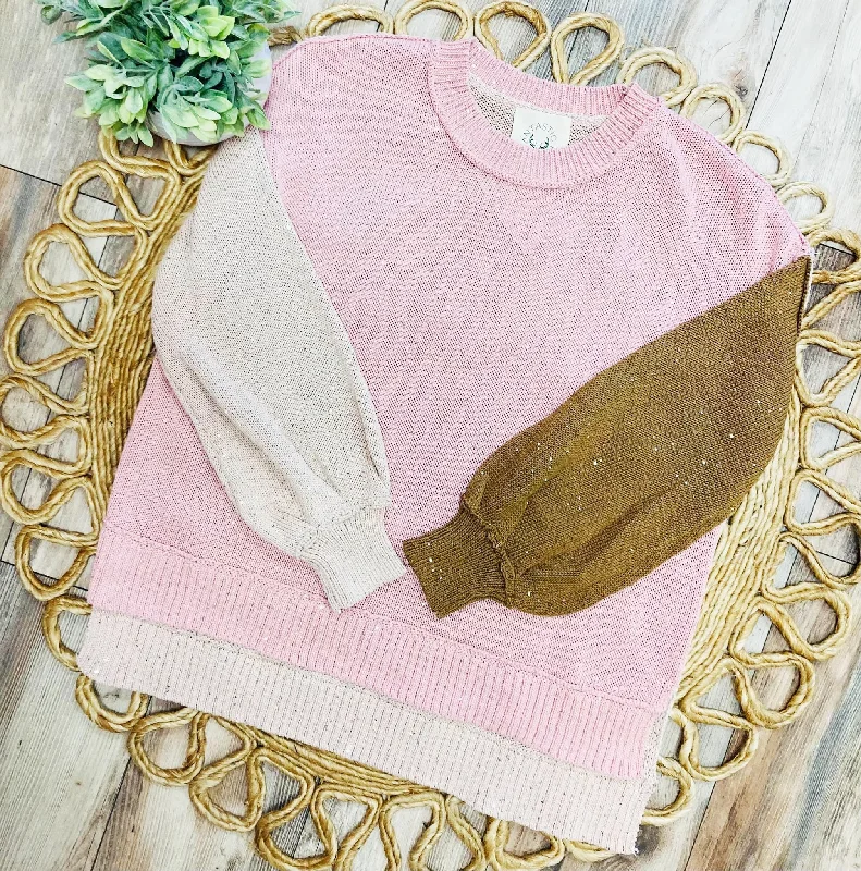 Color Block Sparkle Sweater Ribbed Striped Patterned