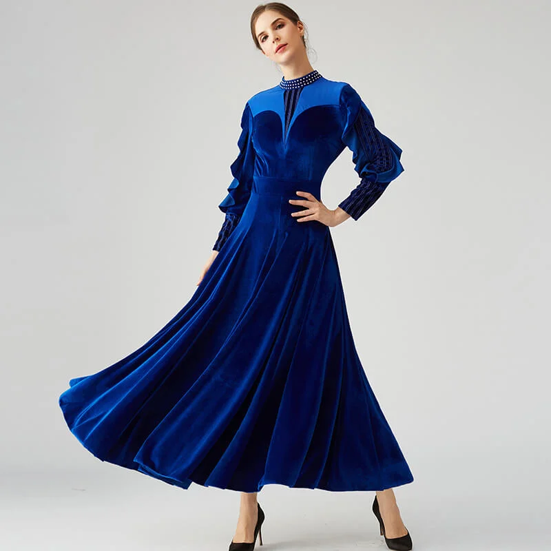 Velvet High Neck Long Sleeve Ballroom Dress