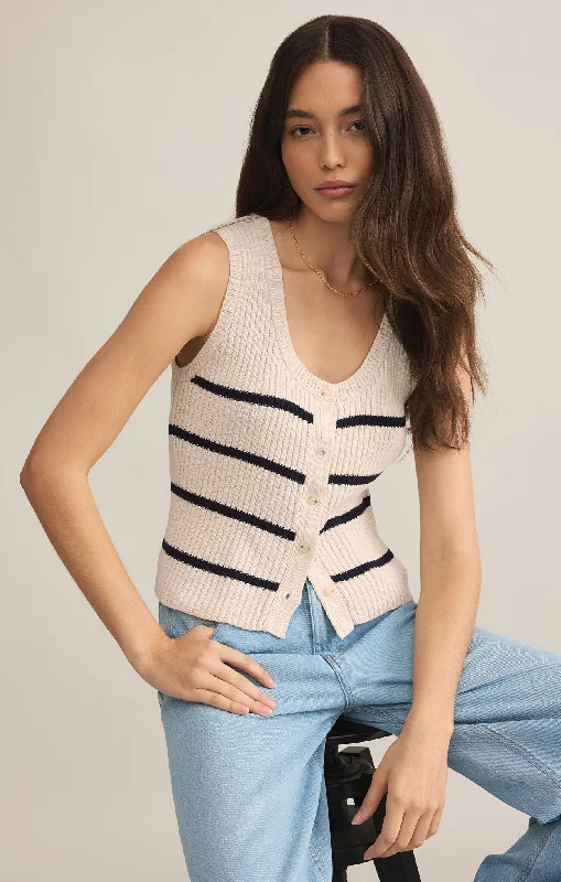 Sycamore Stripe Sweater Vest - Sea Salt Boxy Sweater Fitted Sweater A-Line
