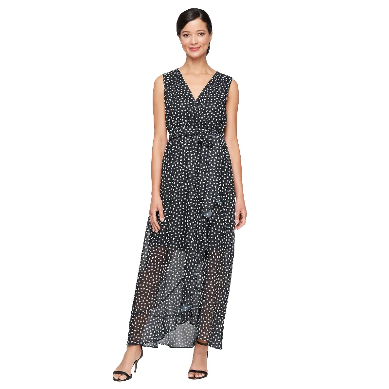 SL Fashions 9172112 Long Formal Polka Dot Evening Dress