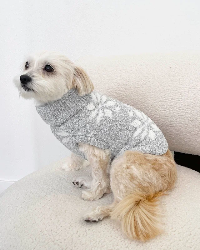 Grey Snowflake Fuzzy Pet Sweater Nylon Fabric Polyester Fabric Spandex Fabric