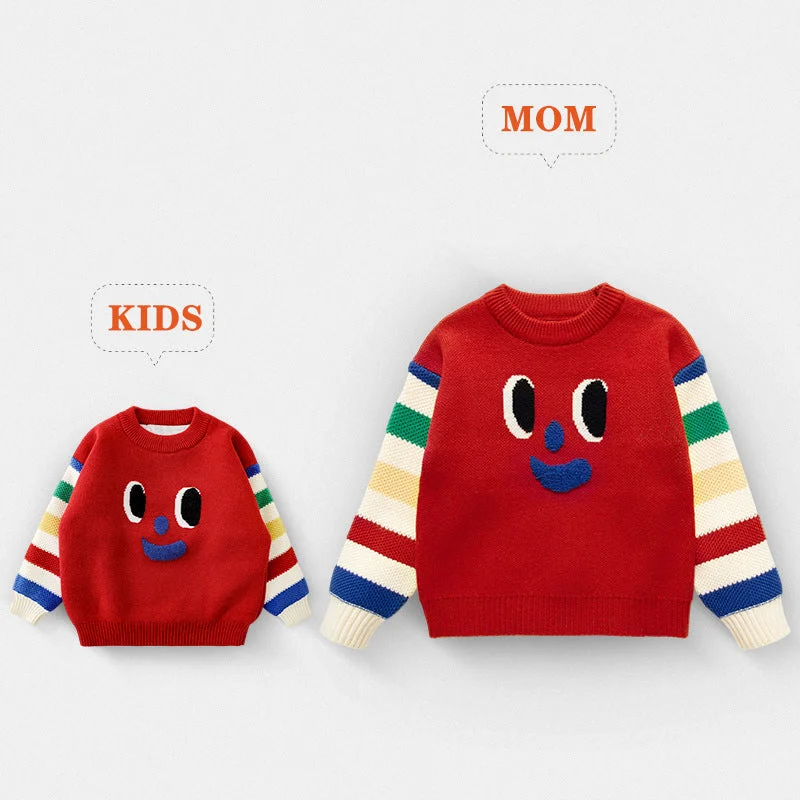 Family Sweater Solid Color Striped Floral Print