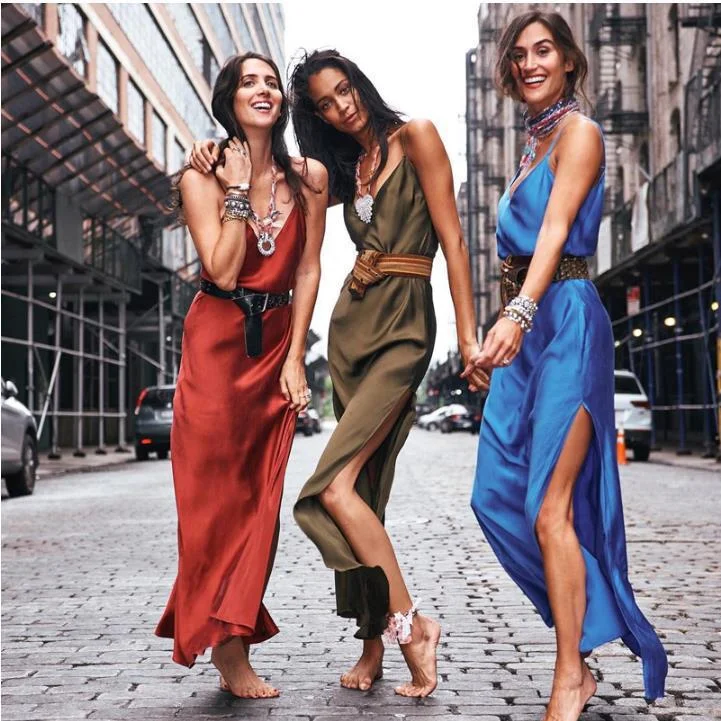 Satin Sling V-neck Party Side Slit Long Dress
