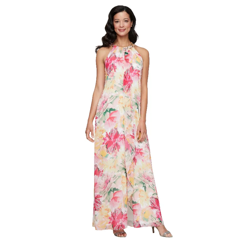 SL Fashions 9172135 A Line Formal Printed Beaded Dress