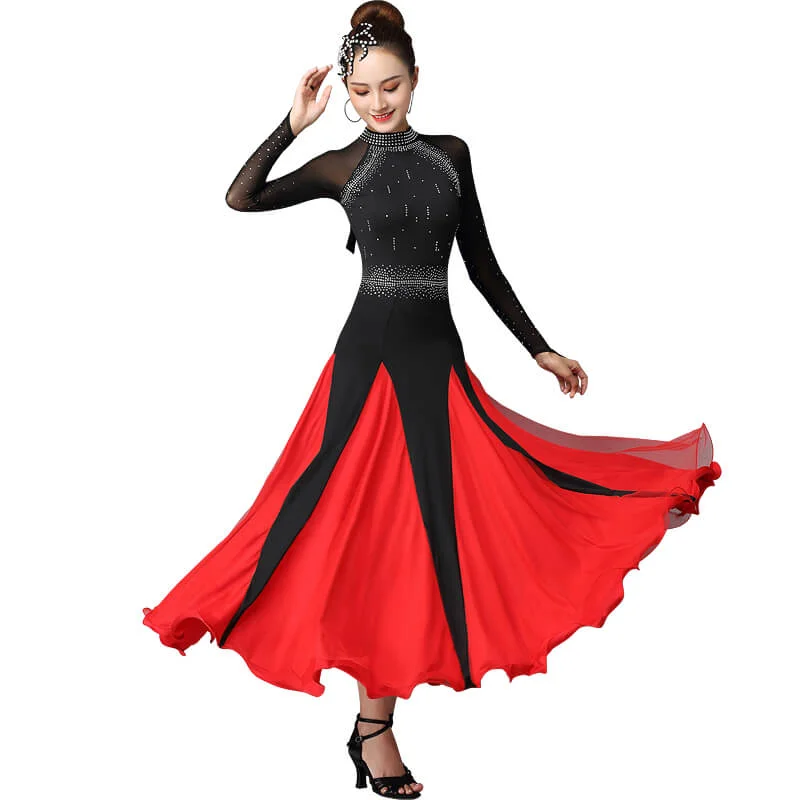 High Neck Patchwork Ballroom Dress with Rhinestones