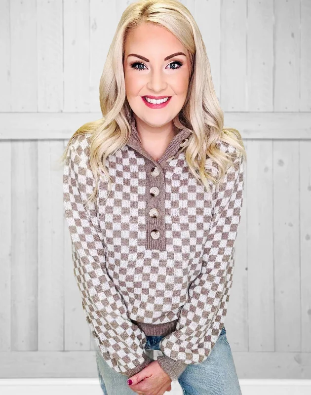 Checkered Sweater Cashmere Blend Cotton Blend Poly Blend