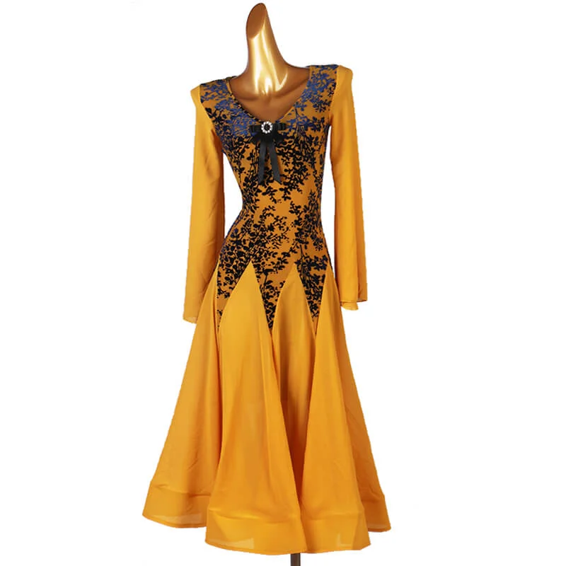 Modern Floral Embroidery Velvet Ballroom Dress