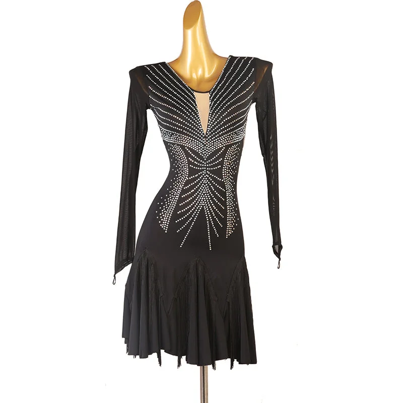 Diamond Latin Dance Dress with Tassels