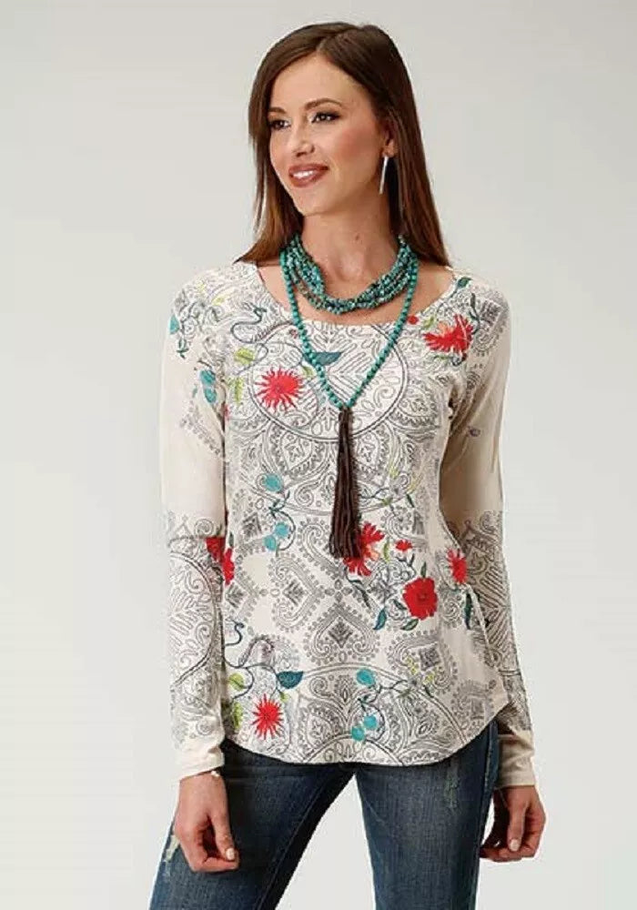 Roper Women's Long-sleeve FLORAL PRINT SHIRT SWEATER JERSEY Real Fur Shearling Chenille Roper Women's Long-sleeve FLORAL PRINT SHIRT SWEATER JERSEY Real Fur Shearling Chenille