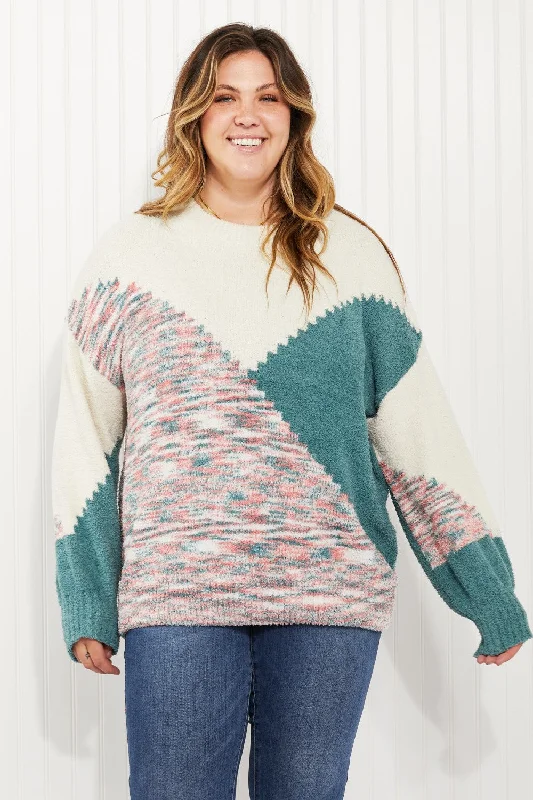 Davi & Dani On the Slopes Full Size Color Block Sweater Front Pockets Side Pockets Patch Pockets Davi & Dani On the Slopes Full Size Color Block Sweater Front Pockets Side Pockets Patch Pockets