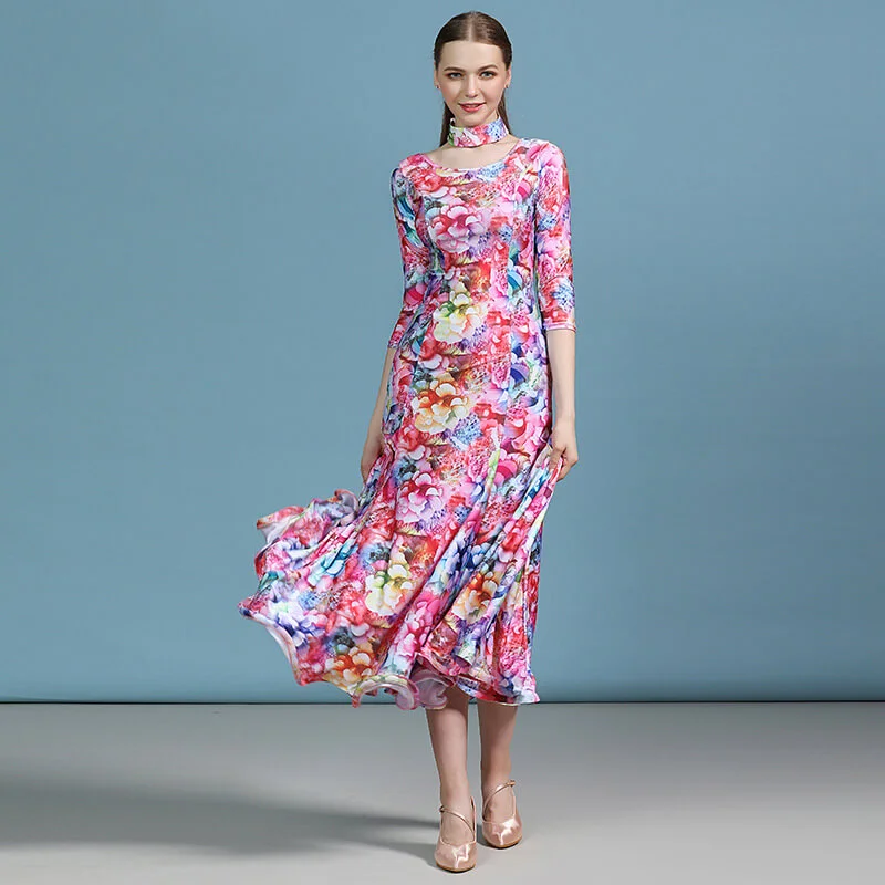 Draped Long Ballroom Dress with Ruffles